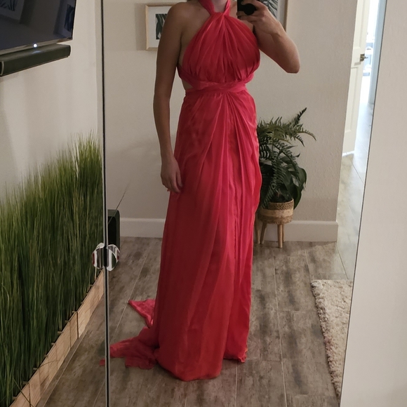 Brandon Maxwell Silk Evening Gown red with pink size 8 Fits a 6-12 - Picture 8 of 8